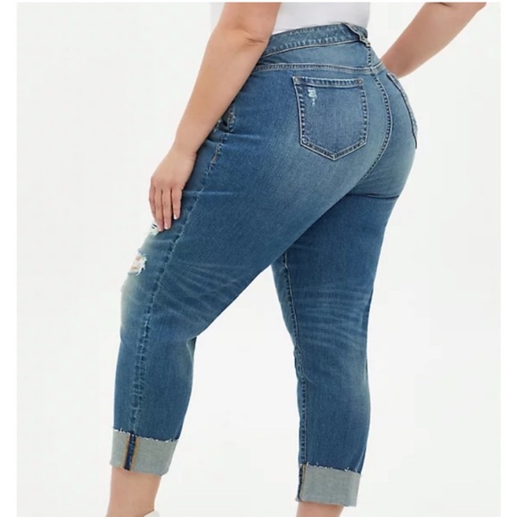 Torrid Blue Distressed Crop Boyfriend Jeans - Picture 2 of 6